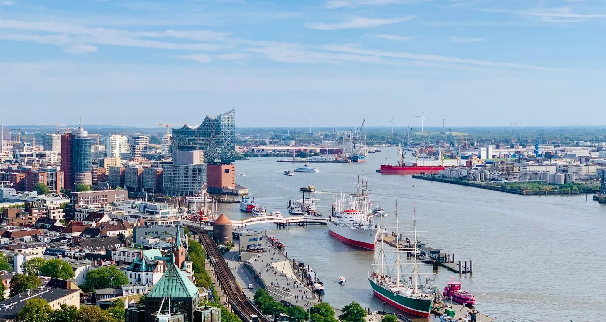 Hamburg city skyline view on the harbour city and other buildings